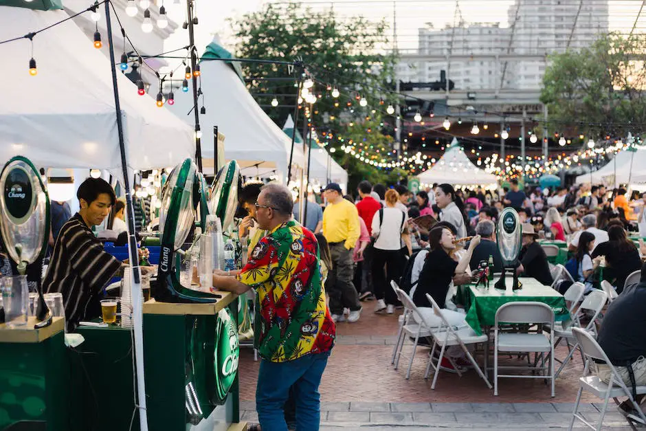 Image showcasing the logistics and organization of a beer festival, including breweries, beer stalls, and attendees.