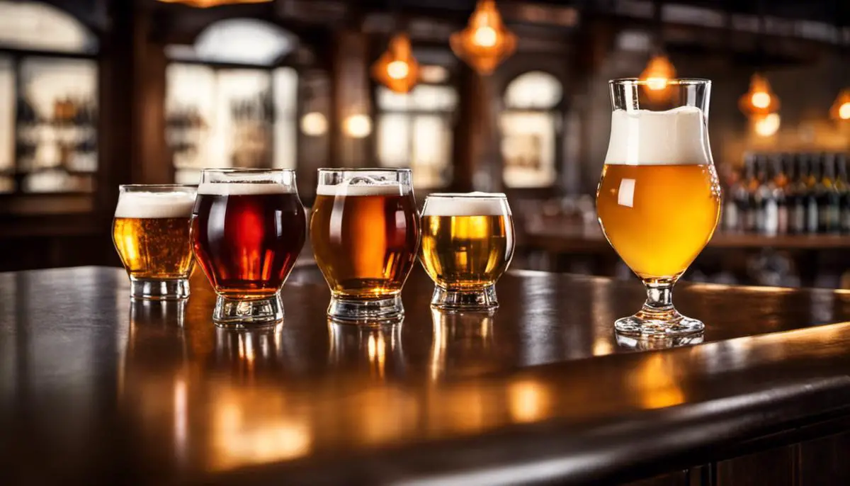 Image depicting the rising popularity of craft beer, showcasing a variety of craft beers on a bar counter.