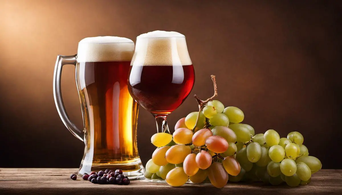 Image depicting a glass of beer and a glass of wine, symbolizing the nutritional components of beer and wine.